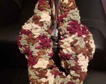Soft & Chunky Winter Cowl - Burgundy, Cream, Olive