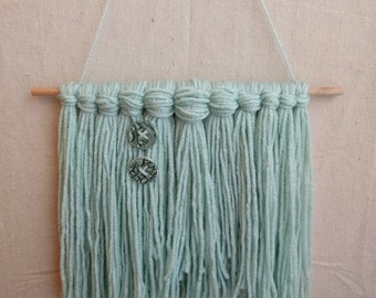 Mint Blue with Handcrafted Ceramic Buttons | Fiber Art | Weaving