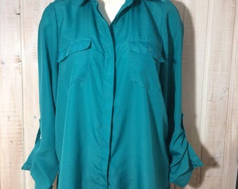 Vintage, Alfred Sung, shirt, blouse, turquoise blouse