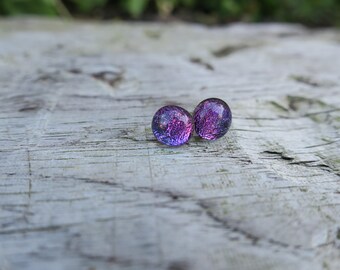 Pink dichroic glass earrings