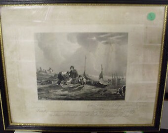 Antique Victorian Engraving - The Fisherman 1835 - by William Collier 1830