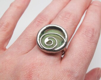 Lime Seltzer - Sterling Silver Stained Glass Ring - Size 9