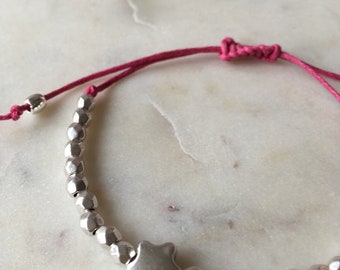 Wish upon a Star bracelet • silver star • pink cord • customisable • fully adjustable