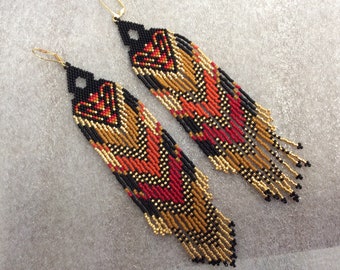 Beaded Long Fringe Seed Beaded Earrings, “In Your Dreams” Boho Style, Fractal Beaded Earrings, Statement Earrings