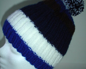 Custom Knit Striped Hat with removable Pom Pom