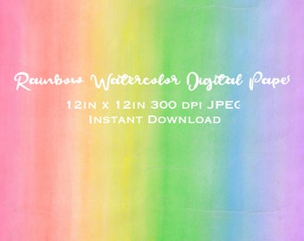 Rainbow Watercolor Digital Paper Package Paint Splatter Clipart