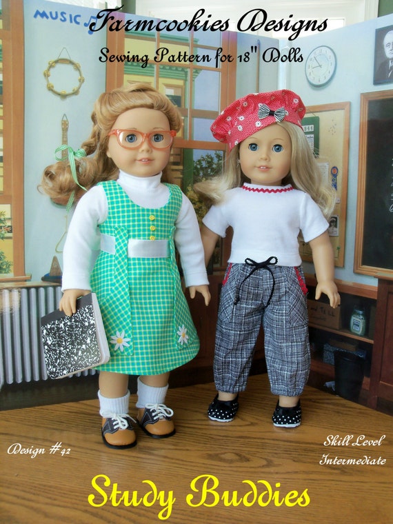 PRINTED Sewing Pattern Fits 18" American Girl Dolls / STUDY BUDDIES