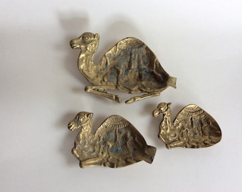 Vintage Trio of Stacking Brass Camel Ashtrays