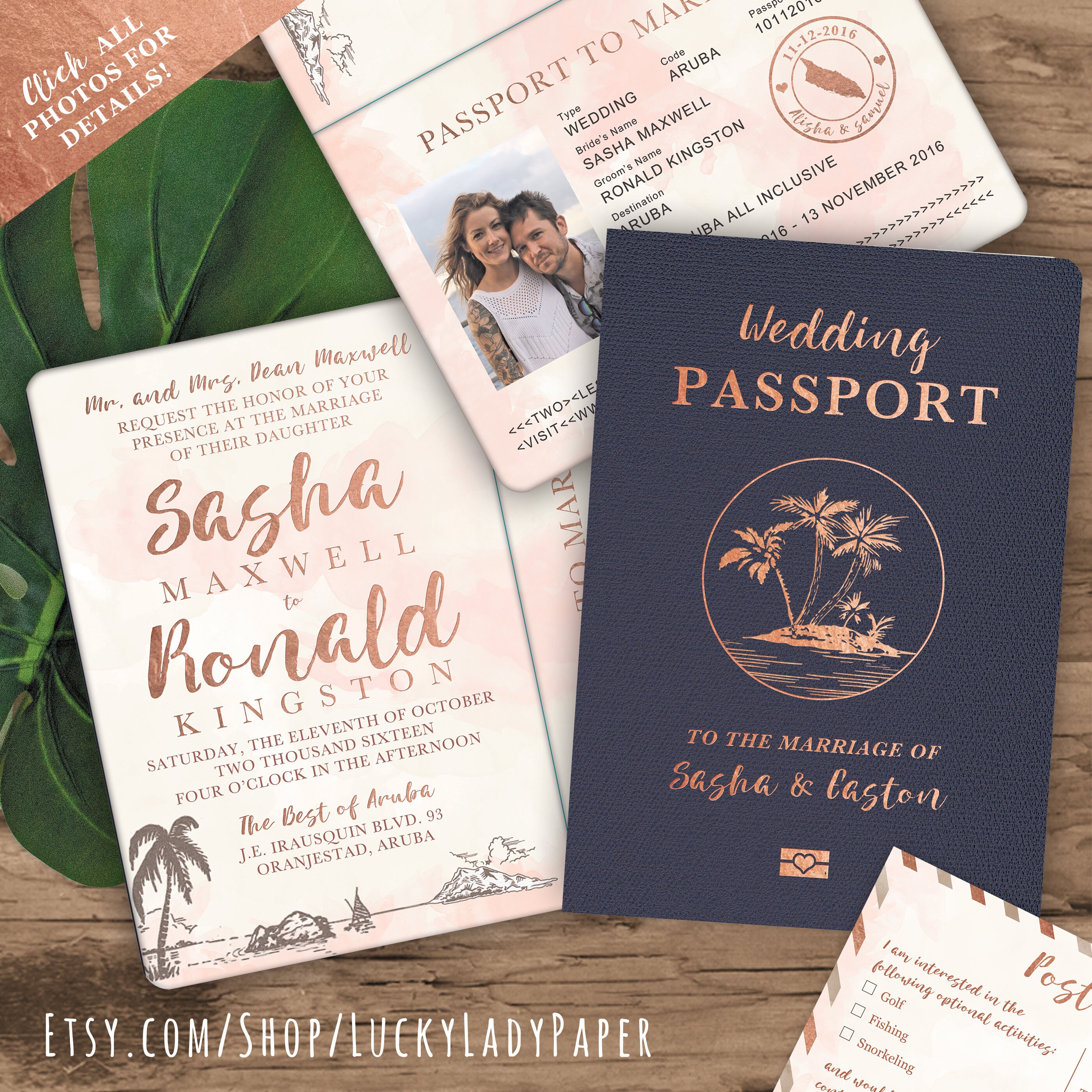 Destination Wedding Passport Invitation Set In Rose Gold 3390