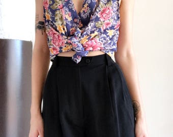 Vintage 90s Blue and Pink Floral Button Up Vest Top