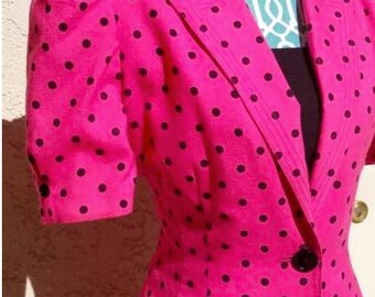 Leslie Fay Dress - Vintage - Pink/Black Polka Dots