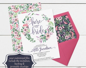Printable Bridal Shower Invitation Template, Watercolor Floral Bridal Shower Invitations Template, Watercolor Flowers, Pink, Purple