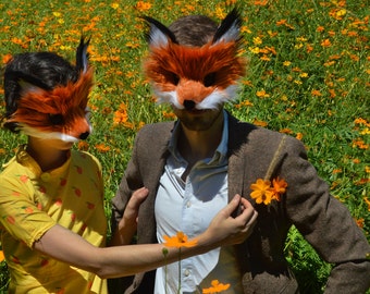 Pair of Red Fox Masks, handmade