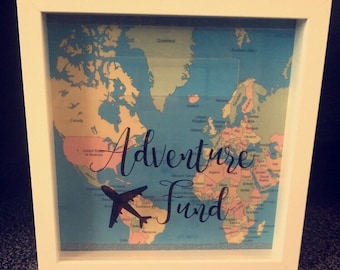 Adventure fund - money box frame! Home dècor, unique, savings, travelling, holidays, piggy bank, money