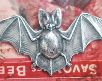Bat Brass Stamping, Bats, Gothic Jewelry, Metal Bats, Sterling Silver Finish, Brass Stampings for Jewelry Making and Crafting