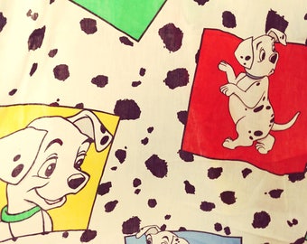 Vintage Disney 101 Dalmatians Bedsheet Twin Flat Sheet Sewing Supply Fabric 90s Cartoon Characters