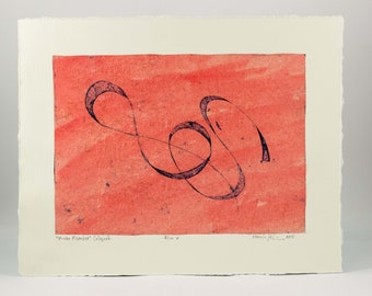 Merry meander. Hand made collograph print. Chine-collé. Abstract.