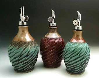Olive Oil Cruet..."Ready to Ship" Aqua / Shino & Red / Shino