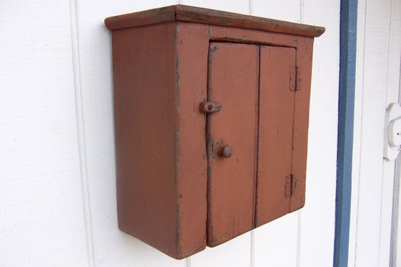 primitive cabinet small wall cupboard hanging shelf painted