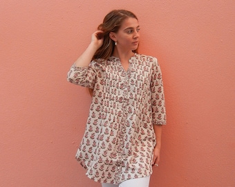 Floral Block Print Tunic Shirt