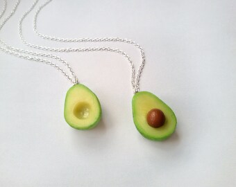 BFF Avocado Necklace vegan jewelry avocado jewelry miniature food jewelry best friend kawaii charms BFF necklace