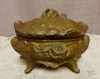 Art Nouveau Iron Jewelry Casket, c1900;Vintage Trinket Box;Gilded Iron Jewelry Box