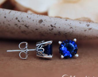 Blue Sapphire Gemstone Stud Earrings - Sterling Silver Sapphire Gemstone Earrings - September Birthstone Jewelry - Sapphire Post Earrings