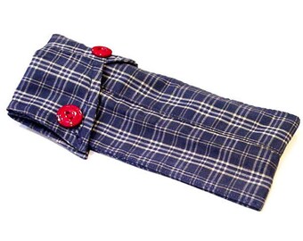 Fabric Eyeglass Case, Upcycled Mens Shirt Collar Blue Plaid Sunglasses Pouch, Original Eco Handmade Eyewear Sleeve itsyourcountry