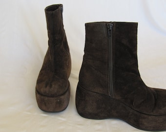 Vintage Club Kid Brown Boots Faux Suede Funky Mod Retro Nine West