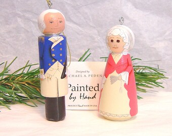 Ornament: President George Washington or First Lady Martha Washington, hand painted wooden