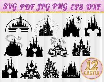 Castle,Disney Castle SVG,Heart,Head Mickey Mouse,Cinderella,Magic Kingdom,Disneyland Silhouette Clipart,Cut Files,,svg,jpg,pdf,png,dxf,eps,5