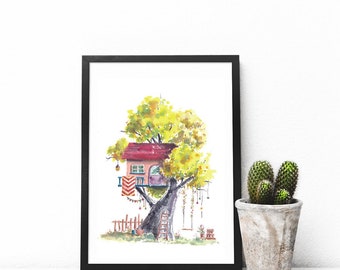 Treehouse Series 27 Watercolor Art Print - Digital Download