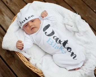 Baby Boy Personalized Coming Home Outfit Newborn Personalized Baby Clothes Baby Gown Baby Shower Gift Newborn Boy Take Home Clothing