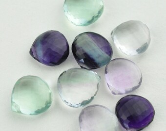 AAA MicroFaceted Multicolored Fluorite Gemstone Heart Briolette Beads