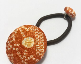 Hand made vintage kimono covered button Ponytail holder(shibori)