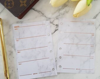 Pocket Small Marble/ROSE GOLD foil Week on two pages (WO2P) planner inserts paper | Refills for Kikki k, Filofax, Louis Vuitton PM agenda