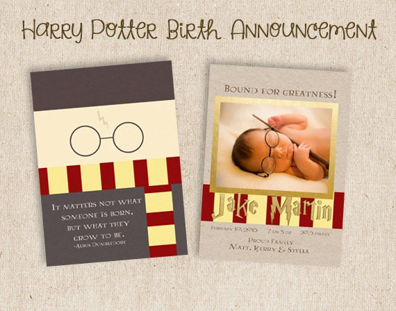 Two Sided Harry Potter Birth AnnouncementDigital Download