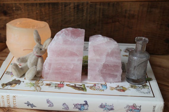 Rose Quartz Bookends 2 lbs., Raw Rose Quartz, Pink Crystal Bookends, Polished Rose Quartz Bookends, Nursery Decor, Baby Girls Bedroom