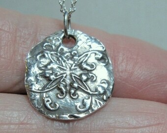 20% Off Sale Fine Silver PMC Coin-Style Pendant Necklace on Sterling Silver Chain