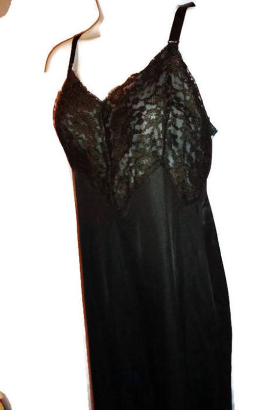 Items similar to Vintage Black Full Slip with Floral Lace Bodice and 5 3/4 Inch Wide Lace Hem