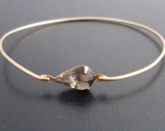 Gray Bangle Bracelet Johanna - Gold Tone, Gray Rhinestone Jewelry, Gray Rhinestone Bracelet, Gray Bracelet, Gray Teardrop, Gray Jewelry