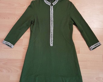 Lovely 1960s Mini Dress - 1960s Mod Dress - Moss Green Mini Dress - Mod Fashion- Beatnik Dress - Vintage Mini Dress Size S