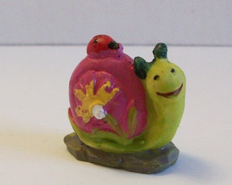 Miniature snail with lady, Fairy garden or terrariums mini tiny snail figurine