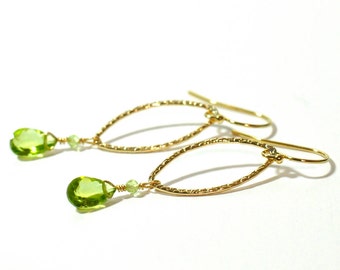 Peridot earrings, Peridot Gold earrings, August Birthstone Jewelry, August Birthday earrings, Weddings, Green stone earrings
