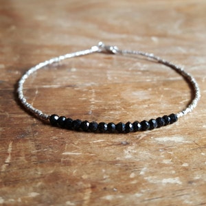 Black Tourmaline Bracelet Beaded Bracelets Womens Jewelry Gift Boho Stacking Bracelet Hill Tribe Silver Jewelry Tourmaline Bead Bracelet