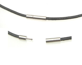 Genuine Black / Brown Leather Cord Necklace Choker Silver-Tone Pop-Style Insert Clasp, 2mm (12",14",16",18",20",24" or Custom Lenght) - R201