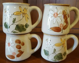 Floral Stoneware Coffee Cups/Mugs