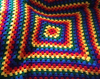 Rainbow Crochet Baby Blanket; Lap Blanket