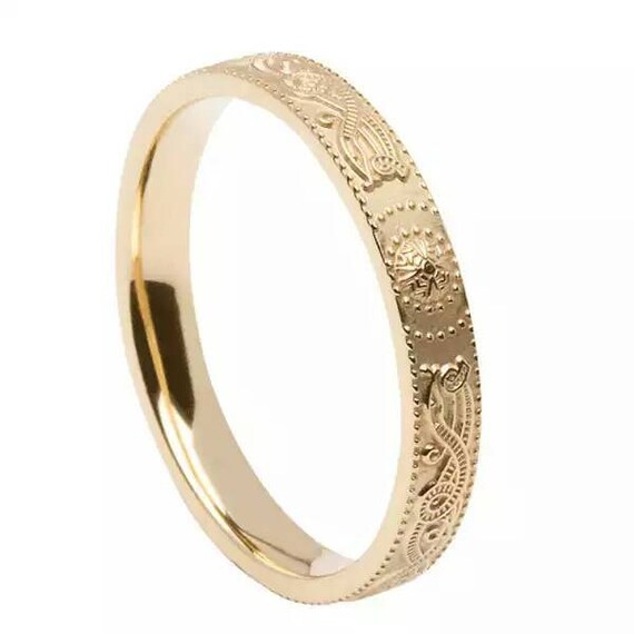 14k Gold Irish Handmade Celtic Warrior Band - Handmade in lreland - Celtic Warrior Shield Ring - Free Worldwide Shipping