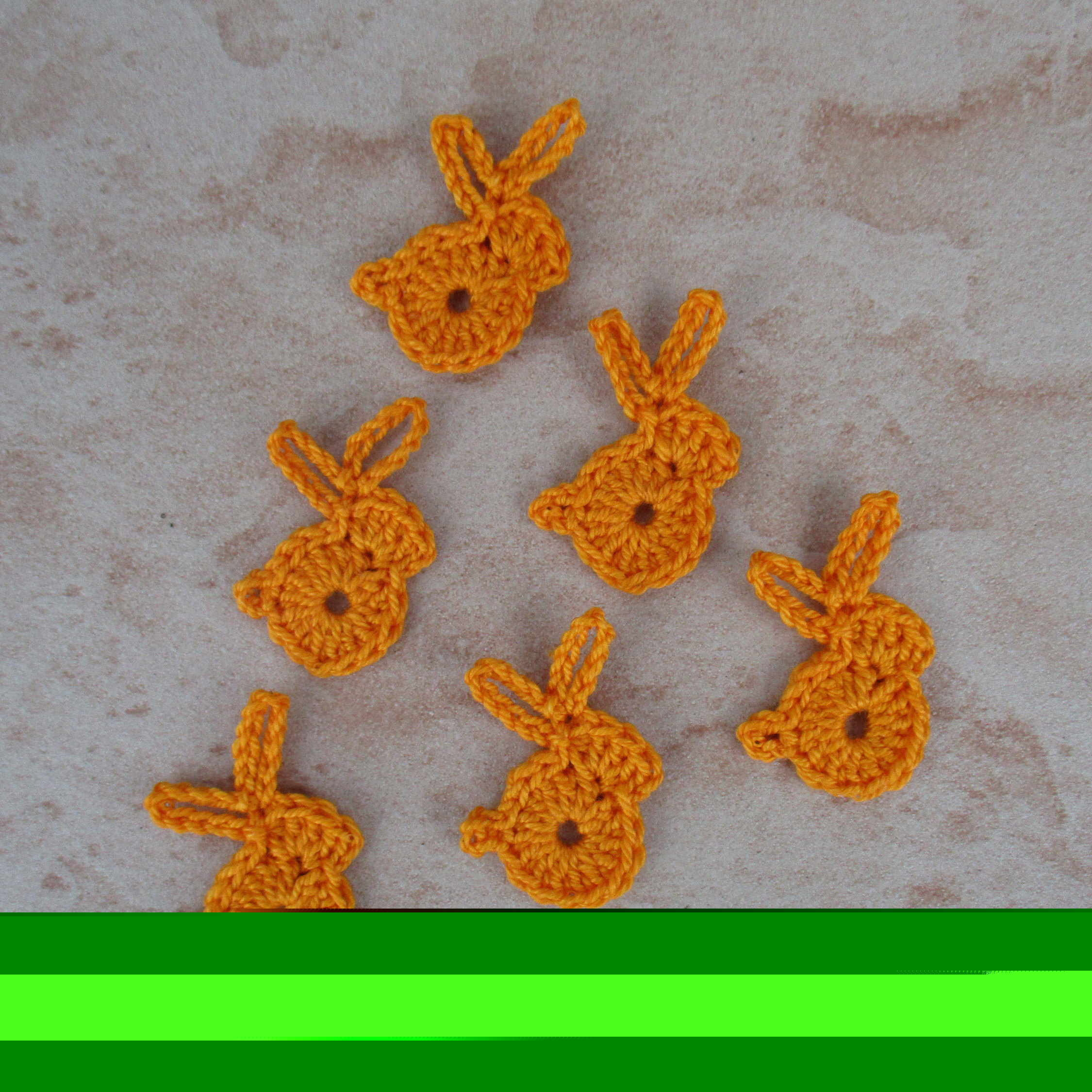 set of 6 bunnies orange crochet height 3 cm